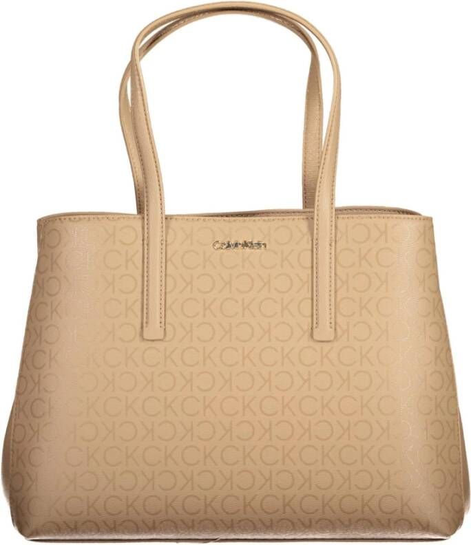 Calvin Klein Beige Polyester Handtas met Meerdere Compartimenten Beige Dames