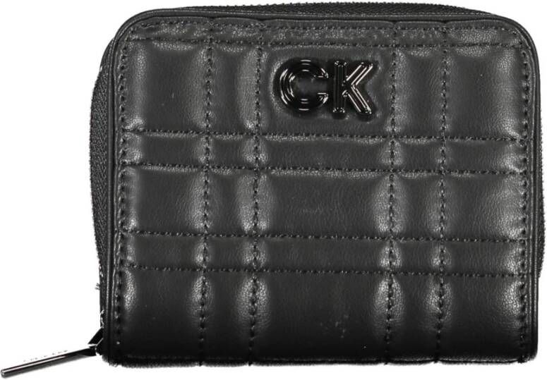 Calvin Klein Metallic Fastening Leather Wallet with Credit Card Holder Black Dames