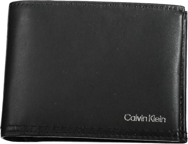 Calvin Klein Zwarte leren portemonnee met clip en kaartsleuven Zwart Heren
