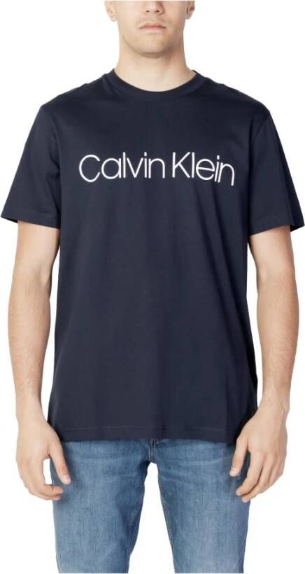 Calvin Klein Blauw effen ronde hals heren T-shirt Blauw Heren