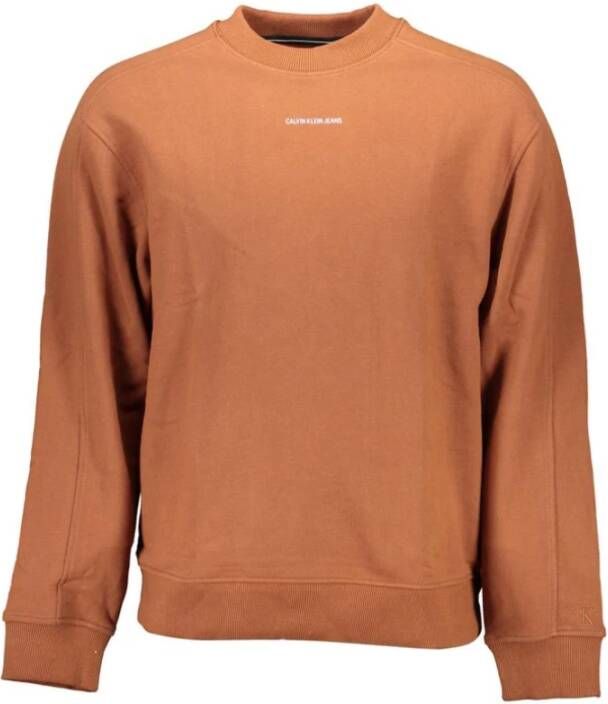 Calvin Klein Bruine Crewneck Sweatshirt met Lange Mouwen en Print Logo Brown Heren