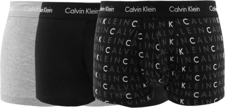 Calvin Klein Low Rise Trunks 3-Pack met Multicolor Logo Print Gray Heren