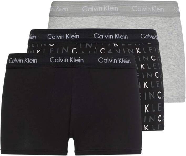 Calvin Klein Low Rise Trunks 3-Pack met Multicolor Logo Print Gray Heren