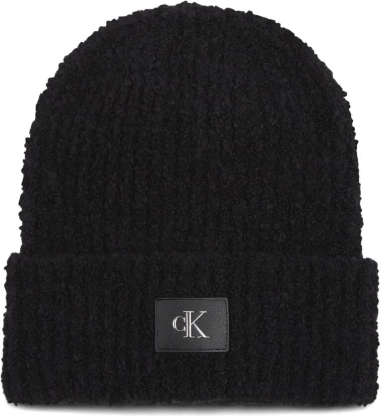 Calvin Klein Jeans Zwarte Geribbelde Gebreide Muts voor Vrouwen Black Dames