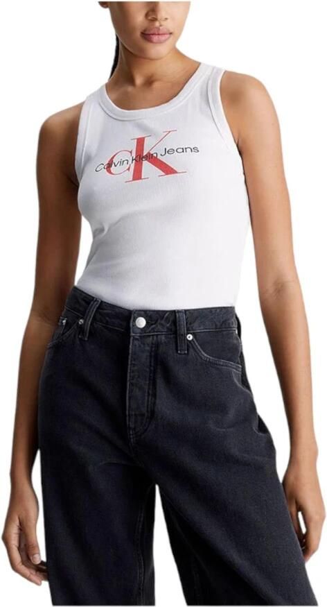 Calvin Klein Jeans Witte Mouwloze Tanktop Elegante Print White Dames