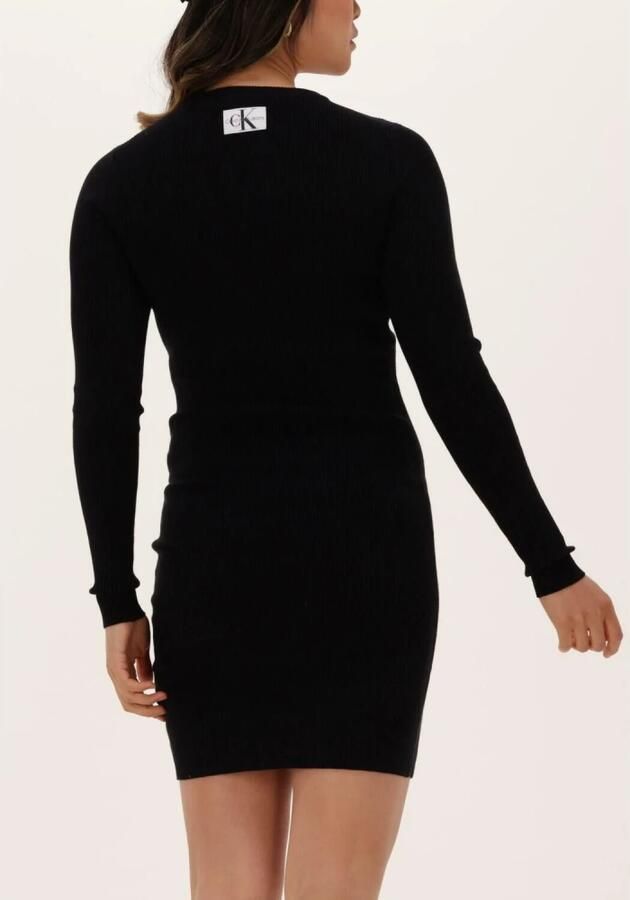 CALVIN KLEIN Dames Jurken Badge Knitted Sleeves Dress Zwart - Foto 3