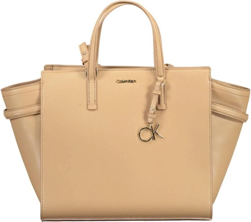 Calvin Klein Beige Polyester Handtas met Contrasterende Details Beige Dames