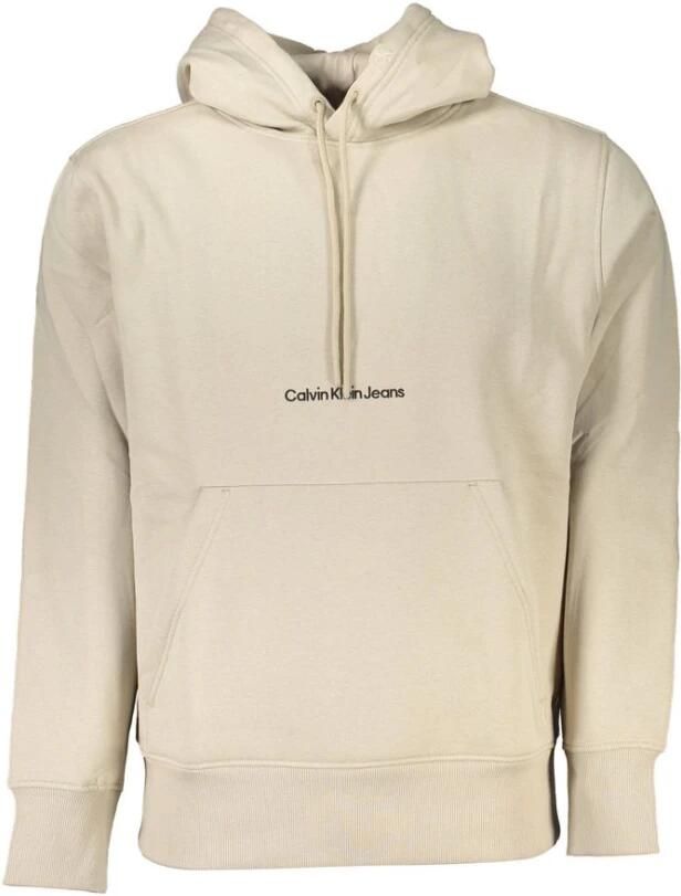 Calvin Klein Beige Fleece-gevoerde Hoodie Tijdloos Comfort Beige Heren