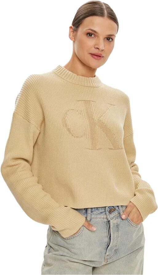Calvin Klein Jeans Beige Crewneck Sweater met CK Monogram Beige Dames - Foto 5