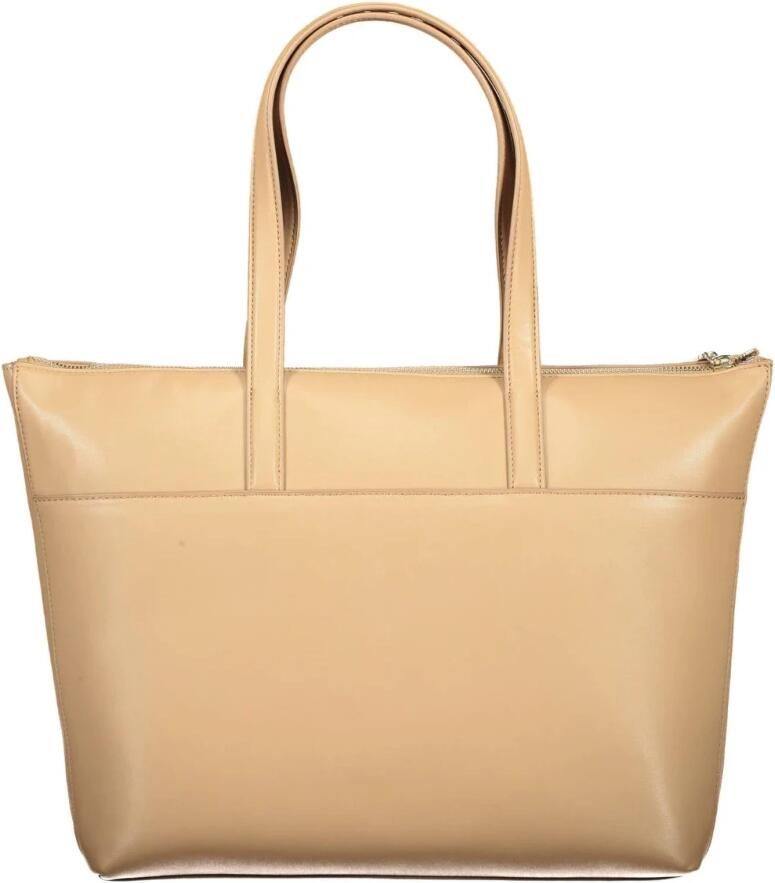 Calvin Klein Beige Polyester Handtas met Schouderhengsels Beige Dames