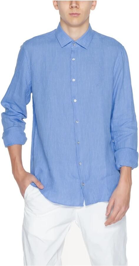 Calvin Klein Heren Linnen Lange Mouwen Overhemd Blue Heren