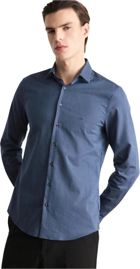 Calvin Klein Blauw Gestreept Overhemd Slim Fit Blue Heren - Foto 2