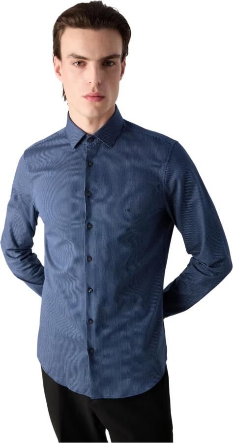 Calvin Klein Blauw Gestreept Overhemd Slim Fit Blue Heren