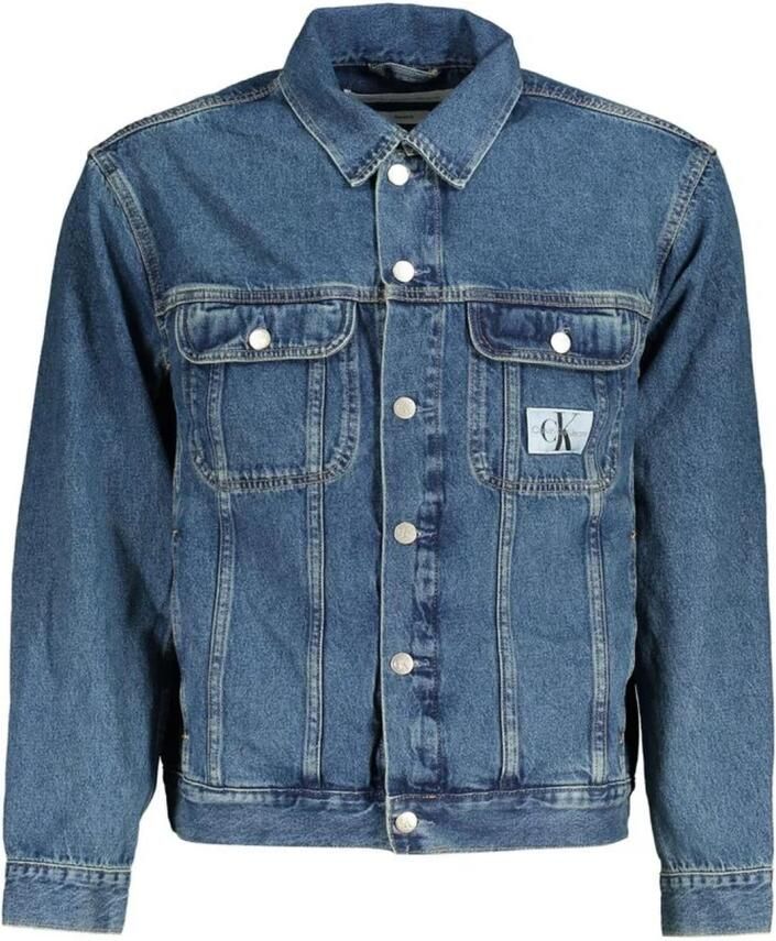 Calvin Klein Jeans Heren Spijkerjas met Puntige Kraag en Logo Knopen Blue Heren