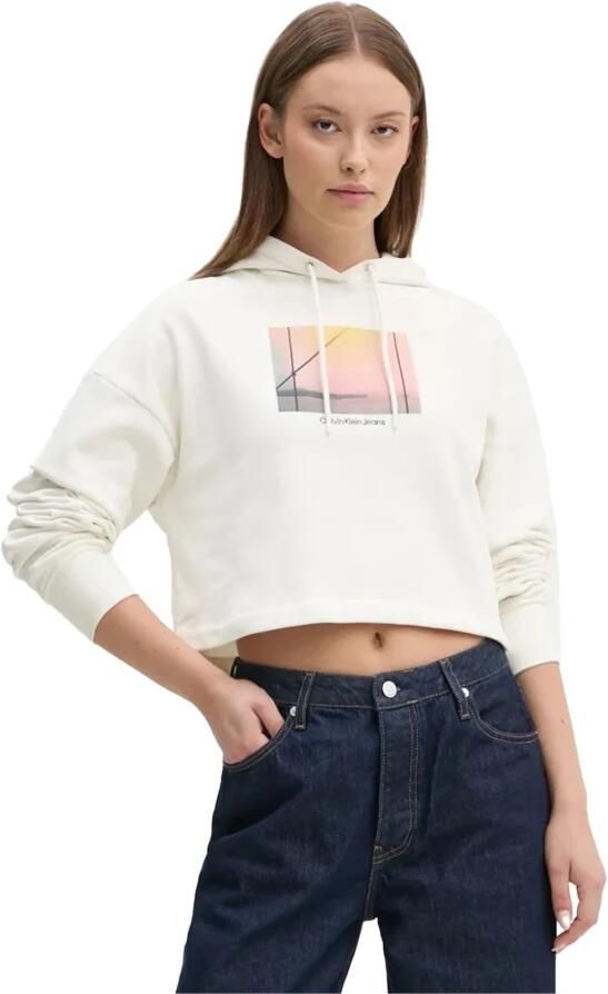 Calvin Klein Capuchonkatoenen trui Wit White Dames
