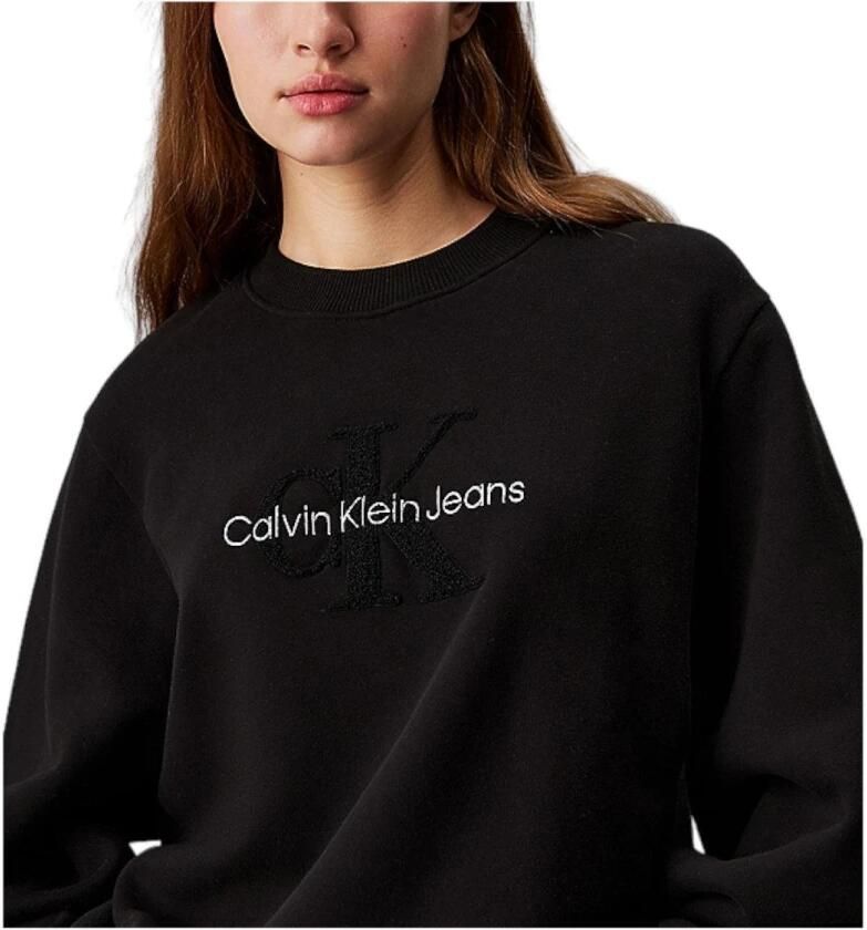 Calvin Klein Zwarte Geborduurde Sweater met Lange Mouwen Black Dames