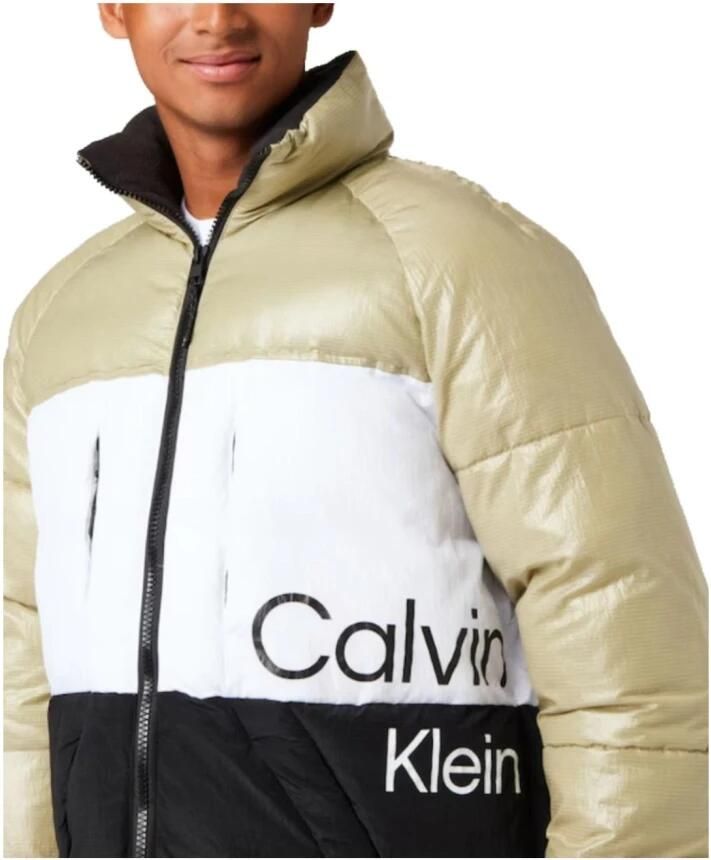 Calvin Klein Colorblock Puffer Jas White Heren