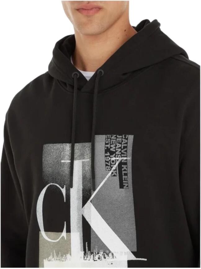 Calvin Klein Zwart pak met verstelbare capuchon en logo grafisch Black Heren