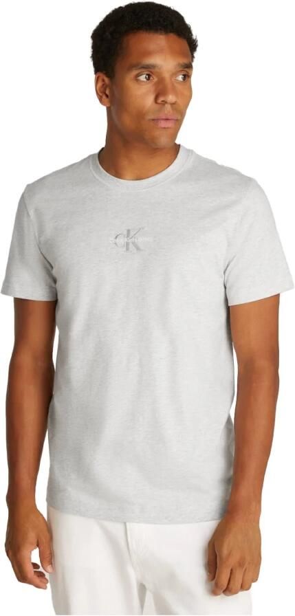 Calvin Klein Geborduurd logo katoenen T-shirt Klassiek Gray Heren