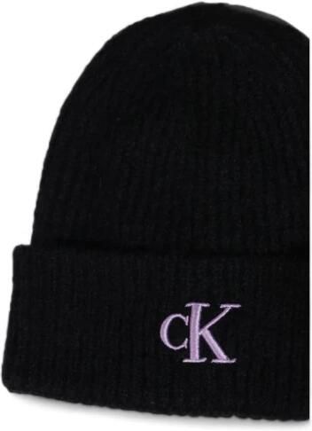 Calvin Klein Lila Ribgebreide Beanie Monogram Black Dames