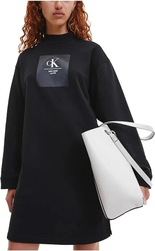 Calvin Klein Gebreide Midi Jurk Opvallende Stijl Black Dames - Foto 3