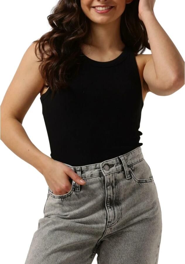 CALVIN KLEIN Dames Tops & T-shirts Variegated Rib Woven Tab Tank Zwart - Foto 6
