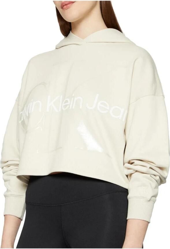 Calvin Klein Beige Katoenen Trui met Lange Mouwen en Logo Print Beige Heren