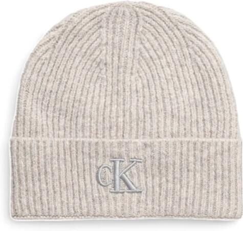 Calvin Klein Dikke Borduurwerk Geribbelde Gebreide Muts White Dames - Foto 2