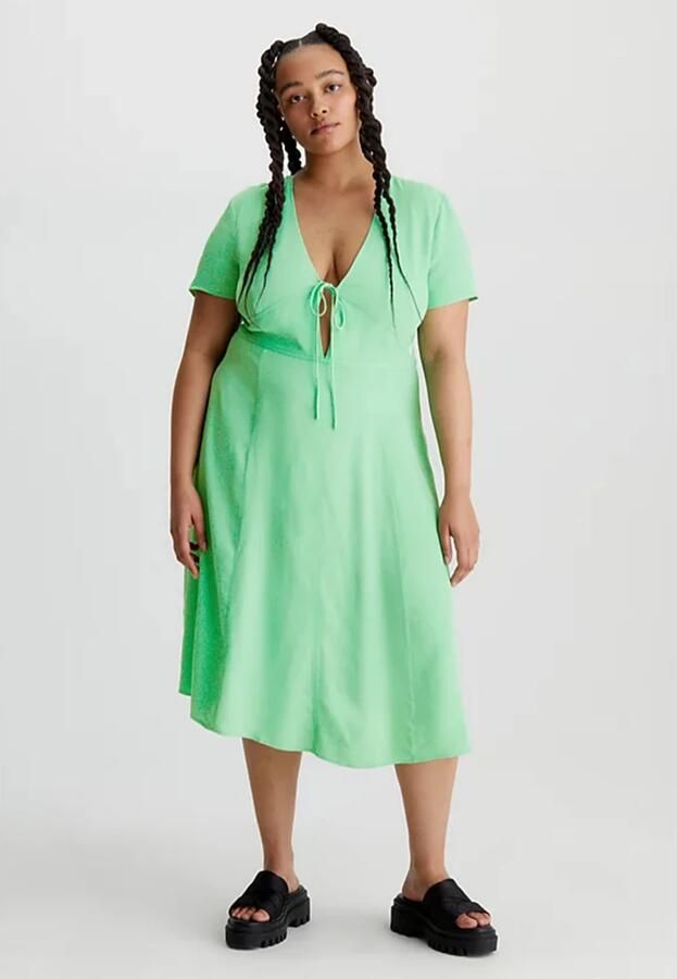 Calvin Klein Crêpe Jurk Groen J20J221140 L1C Groen Dames - Foto 3