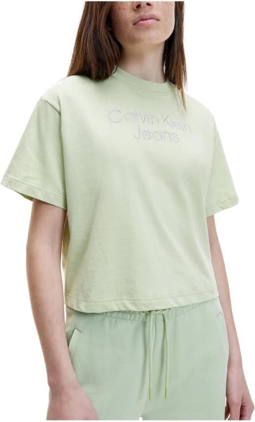 Calvin Klein Groene Pastel Geborduurd T-shirt Green Dames - Foto 2