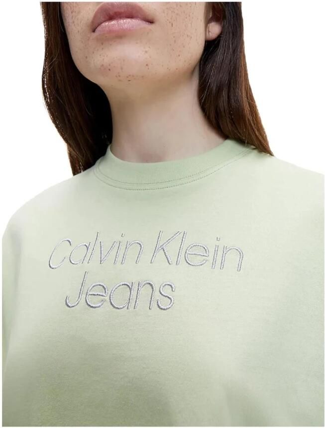Calvin Klein Groene Pastel Geborduurd T-shirt Green Dames