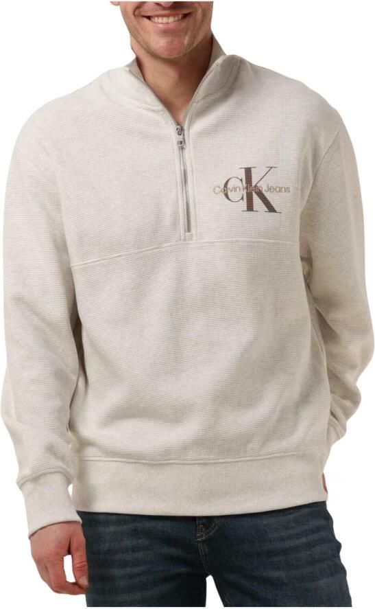 CALVIN KLEIN Heren Truien & Vesten Monologo Waffle Half Zip Hwk Lichtgrijs - Foto 3