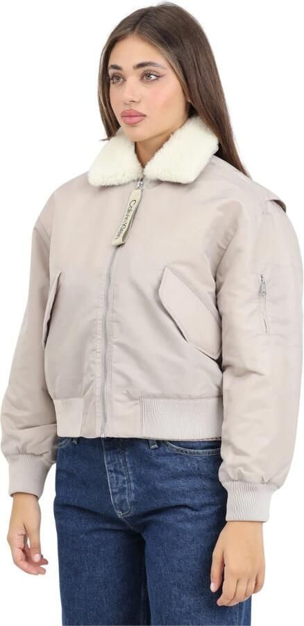 Calvin Klein Jeans Beige Aviator Bomberjack Vrouwen Gray Dames - Foto 7