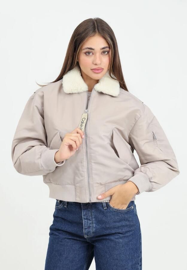 Calvin Klein Jeans Beige Aviator Bomberjack Vrouwen Gray Dames - Foto 4