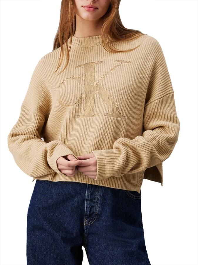 Calvin Klein Jeans Beige Crewneck Sweater met CK Monogram Beige Dames - Foto 6