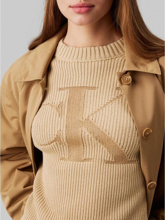 Calvin Klein Jeans Beige Crewneck Sweater met CK Monogram Beige Dames