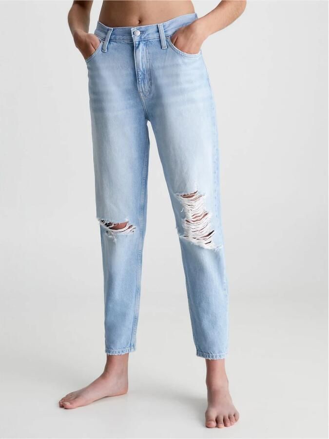 Calvin Klein Dames Gewassen 5-Pocket Jeans met Versleten Effect Blauw Dames