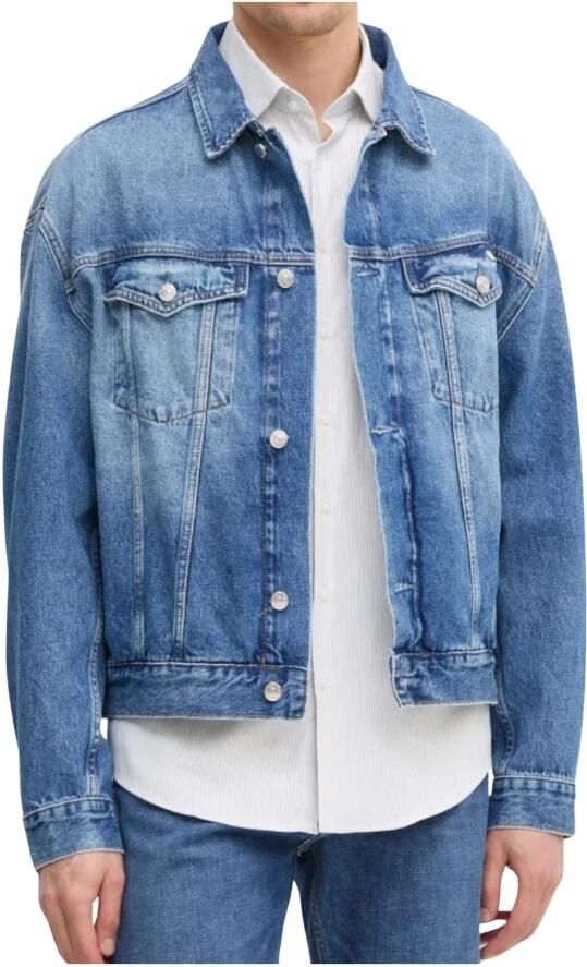 Calvin Klein Jeans Denim Logo Knopen Leren Patch Blue Heren - Foto 4