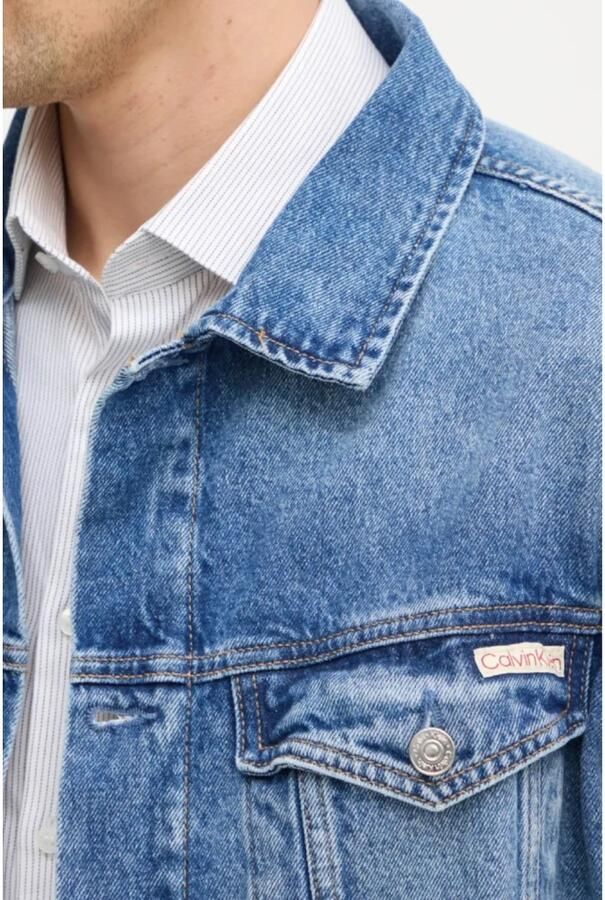 Calvin Klein Jeans Denim Logo Knopen Leren Patch Blue Heren