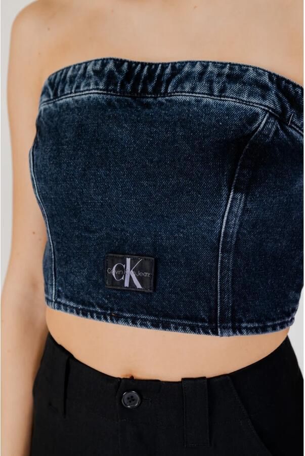 Calvin Klein Jeans Gestreepte Mouwloze Top Flatterende Pasvorm Blue Dames