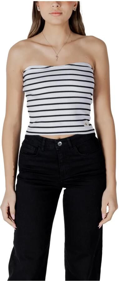 Calvin Klein Jeans Gestreepte Mouwloze Katoenen Top White Dames - Foto 3