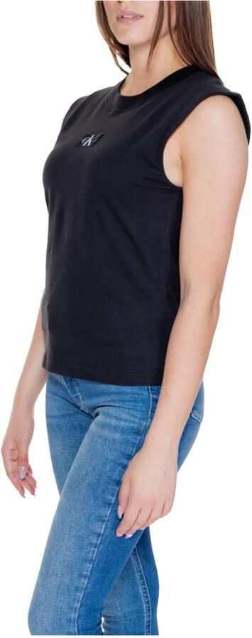 Calvin Klein Jeans Geweven Label T-Shirt Herfst Winter Collectie Black Dames - Foto 5