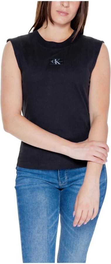 Calvin Klein Jeans Geweven Label T-Shirt Herfst Winter Collectie Black Dames - Foto 3