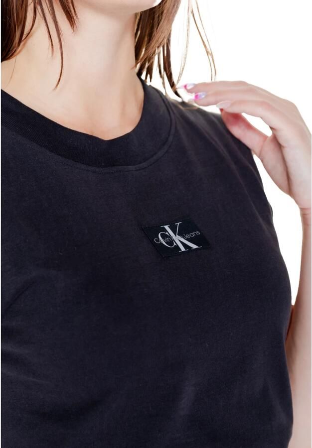 Calvin Klein Jeans Geweven Label T-Shirt Herfst Winter Collectie Black Dames