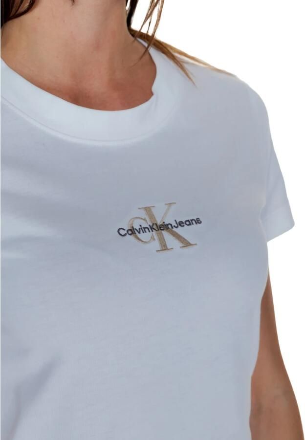 Calvin Klein Jeans Monologo Tee Herfst Winter Collectie 100% Gerecycled Katoen White Dames