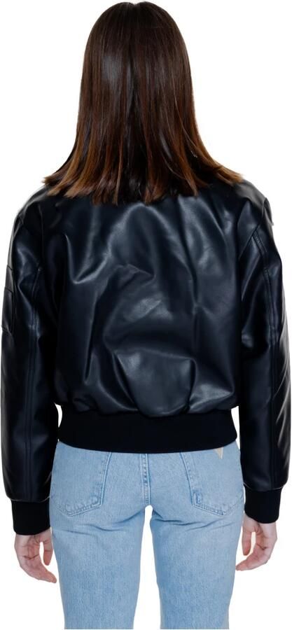 Calvin Klein Jeans Zwarte Leren Bomberjack Monogram Logo Black Dames - Foto 10