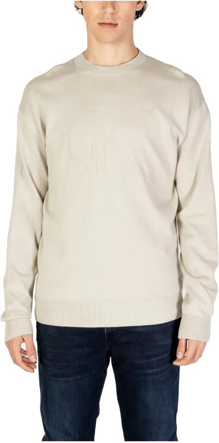 Calvin Klein Beige Sweater Ronde Hals Elastische Manchetten Beige Heren