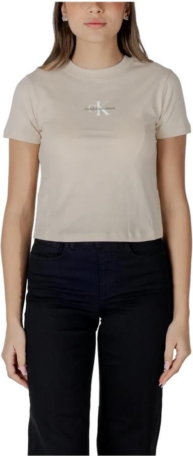 Calvin Klein Jeans Katoenen T-shirt Klassieke Casual Kleding Beige Dames