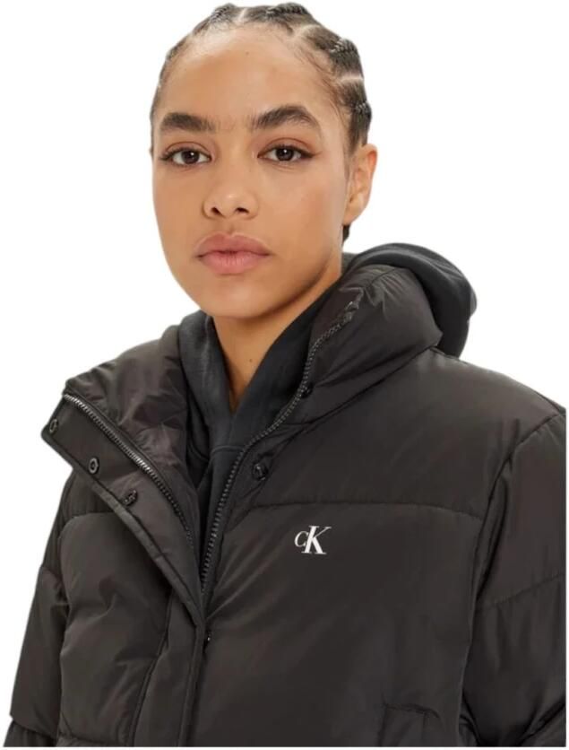 Calvin Klein Jeans Zwarte Turtleneck Zip-Up Jas met Zakken Black Dames