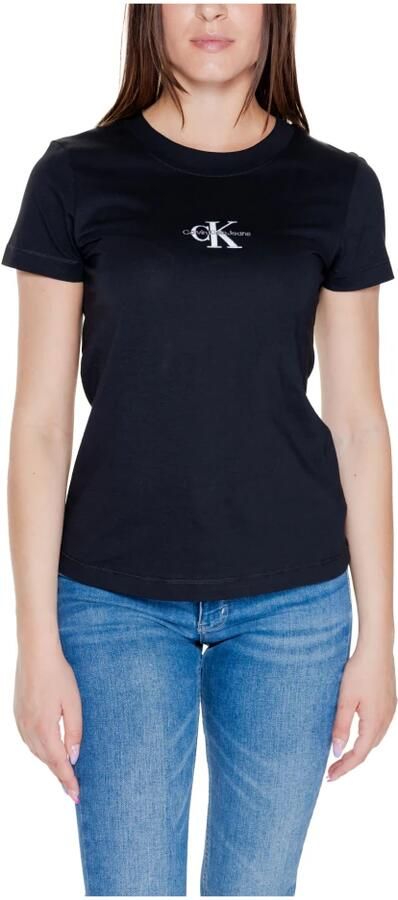 Calvin Klein Korte Mouw Logo Geborduurd Katoenen T-shirt Black Dames - Foto 3